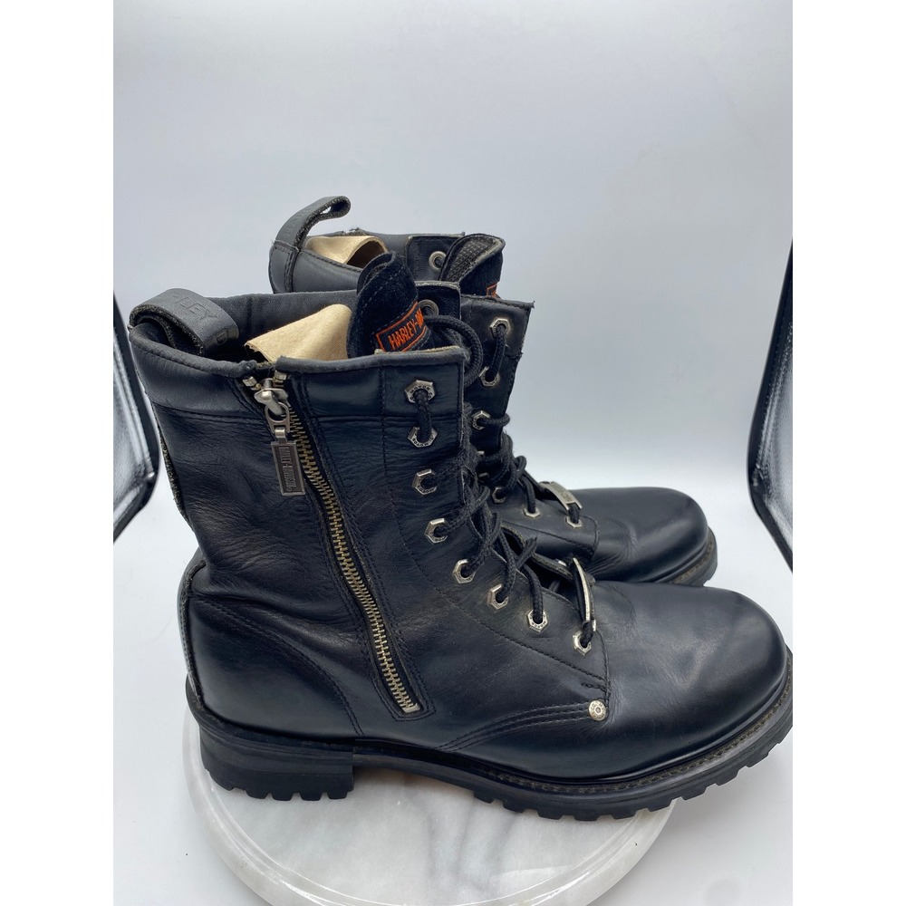 Harley Davidson Mens 13 Motorcycle Boots Black Leather Side Zip Lug Sole 91028 - Picture 2 of 15